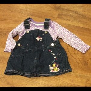Dress: Disney Baby bib dress. Gap purple onesie.